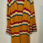 Free People  Winding Road Knit Colorful Rainbow Long Flare Cardigan Sweater L Photo 0