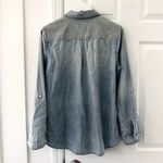 Chico's Platinum Denim Light Chambray Button Down Embroidered Lace Shoulders 1 Photo 7