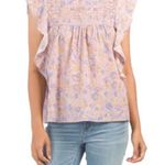 Love the Label Josepha Printed Smocked Short Sleeve Blouse Top Lavender XS Purple Photo 0