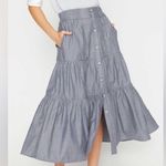Brochu Walker Revolve Havana Tiered Midi Skirt in Washed Chambray Photo 0