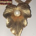 Vintage Gold Tone CZ Rhinestone Faux Pearl Leaf Flag Heart Boho Brooch Lot Photo 4