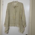NEW! ETRO ivory gold striped button down silk blouse tie collar IT 48 US L $800 Size 12 Photo 0