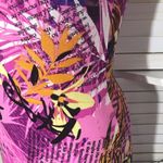 Vintage Y2K cut out back dress newsprint tropical flower hot pink bodycon SZ M Size M Photo 9
