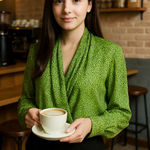 Vintage Anne Klein II Silk Chartreuse V Neck Blouse Scarf Size 8 Photo 0