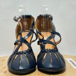 JUTI Womens Navy Blue Retro Round Toe Hollow Out High Block Heels NWOB Photo 3