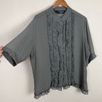 Norma Kamali  Blouse Womens XXL Gray Sheer Button Down Ruffle Bib Whimsical‎ Photo 4