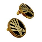 Vintage Black and Gold Button Costume Earrings Art Deco Revival 80s Photo 2