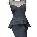 Bebe  vneck top mesh small black peplum dress back zip nylon/spandex Photo 0