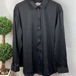 The Limited  Black Satin Long Sleeve Button Up Shirt Blouse NEW XL Photo 0