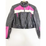 ZARA  Black Pink Motorcycle Biker Jacket Size Large Vegan Leather Grunge Gothic Photo 9