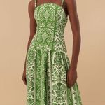 Farm Rio NWOT  Floral Delicate Tapestry Linen Drop-Waist Midi Dress Size XS Green Photo 1