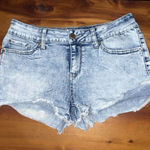 No Boundaries Nobo  Shorts Size 11 Acid Wash Blue Denim Jean Stretch Ripped Raw Photo 0