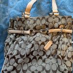 Coach  Signature Khaki Jacquard Belted Carryall Tote Bag Photo 6