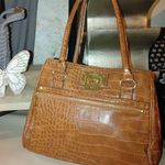Anne Klein Alligator Alley Satchel Crocodile-Embossed Faux Leather Tote Brown Photo 0