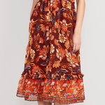 Old Navy Waist Defined Flutter Short Sleeve Floral Midi Dress Rust Red Small Photo 0