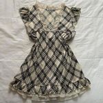 Rosa Cherie Cream brown plaid babydoll tunic top ruffles V Photo 0
