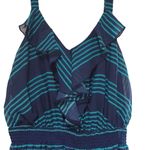 Faded Glory  2X Blue Green Stripe Ruffle Front Ruched Waist Maxi Dress Preppy Photo 2