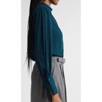 Reiss  Cherry Keyhole Mock Neck Long Sleeve Blouse Office Dark Teal Career size 4 Photo 3