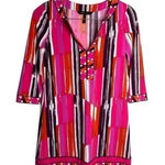 BCBGMAXAZRIA  Dress Size XXS Psychedelic Mod Shift 3/4 Sleeve Multicolor V Neck Photo 0