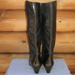 Vintage 80's Black Tall Heeled Leather Boots Black Size 9 Photo 5