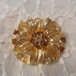Lisner Designer Signed  Stunning Rhinestone Vintage Floral Flower Brooch Photo 2