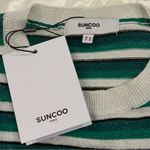 Anthropologie Suncoo Paris Pull Portland Striped Sweater Shimmer Green White Small Coastal New Photo 5