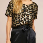 Anthropologie Hutch Leopard Print Blouse XS Black Gold Metallic Holiday Party Photo 0