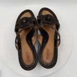 Born Wedge Sandals Womens Size 8M Black Leather Floral Slip On Casual Shoes Photo 5