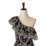 Love Shack Fancy  Black And Cream Pamela Asymmetric One Shoulder Flounce‎ Dress S Photo 4