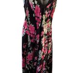 Cacique Floral Black Lace Trim Long Satin Nightgown Sz 18/20 Black and Pink SEXY Photo 1