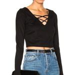 Aster Women’s Lace Up Knit Cropped Sweater in Black Size XS Photo 1