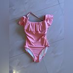 Michael Kors  Pink Ruffle Swimsuit Built in Shelf Bra Padded Cups Off Shoulder 6 Photo 14