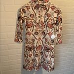 Spartina 449  dress Nora half zip mystic moss stencil coral Xxs NEW brown pink Photo 2