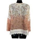 Taylor & Sage  Floral Chiffon Peach/Ivory Long Sleeve Tie Neck Blouse Size‎ M Photo 4