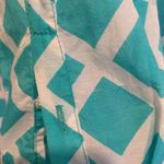 JCPenny Aqua Diamond Pattern 3/4 Sleeve Cotton Silk Blouse Top Women’s XS Blue Photo 3
