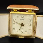 Vintage 60’s LINDEN Travel Wind Up Alarm Clock W/ Fold Out Photo Frames Brown Photo 4