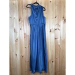 Lulus NWT  Distinctive Charm Slate Blue Satin Asymmetrical Maxi Dress Wedding 1X Photo 4