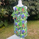Everly Anthropologie Floral Palm Cold Shoulder Mini Dress Keyhole Back Size S/M Photo 2