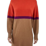 NWT LUSSO CASHMERE 100% Cashmere Sweater Dress MEDIUM Pumpkin Blaze Colorblock Orange Photo 0