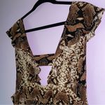 River Island Size 12 Snake Print Maxi Dress Brown Double V Ruffle Sundress Photo 8