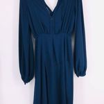 Fame and Partners Navy Hanne Midi Dress Bishop Balloon Sleeves Low V-Back Size 2 Photo 4