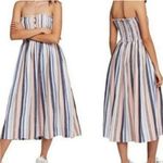 Free People Boho Lilah Smocked Striped Square Neck Button Top Maxi Dress Large Photo 3