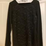 Skies Are Blue  Black Polyester Blouse Long Sleeves Lace Inlay Front Medium Photo 0