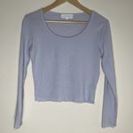 Wild Skye | Light Blue Long Sleeve Pointelle Cropped Top | Large Photo 0