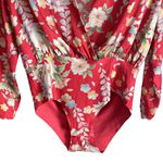 ZARA BLOGGER FAVORITE RED SATIN RED FLORAL PRINT ORIENTAL BODYSUIT BODY SZ S Photo 5