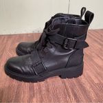 UGG ‎ Noe Combat Moto Leather Black Lug Sole Buckle Boot Women Sz 8 Military Cop Photo 1