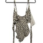 Aerie Pique Wrap One Piece Swimsuit Animal Print Tan Black Size Large beach Photo 5