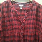 Knox Rose  Button Front Long Sleeve Smocked Top Red Plaid High Low Hem Rayon XL Photo 7