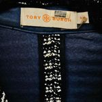 Tory Burch  Tweed Moto Jacket Black Knit Zip Front Leather Trim Small Old Money Photo 6