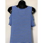 cupio  Women's Striped Scoop Neck Cold Shoulder Shift Dress Blue & White Small Photo 3